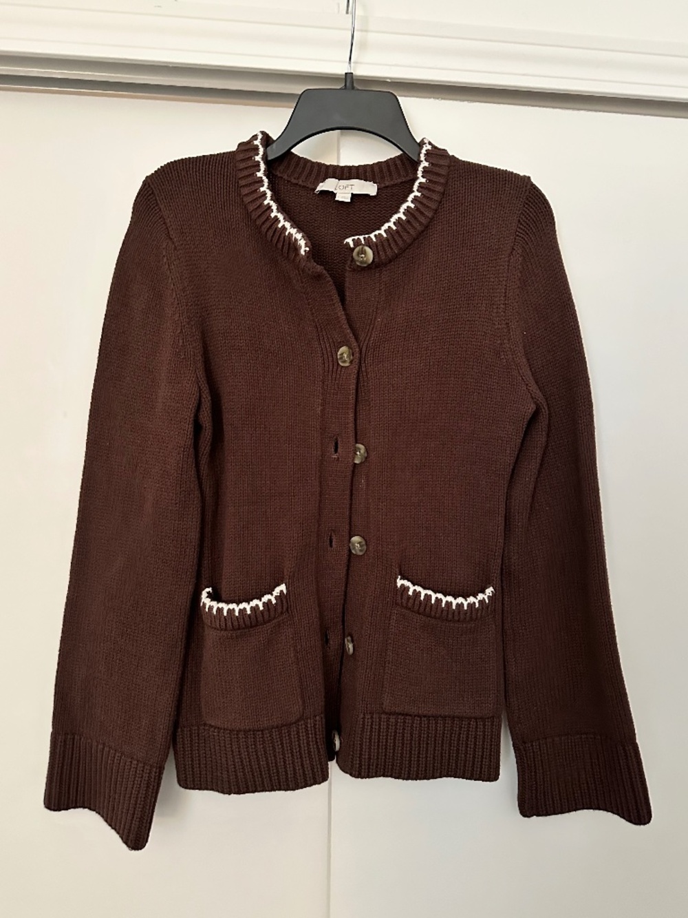 LOFT Tipped Waisted Patch Pocket Cardigan – Brown | Size S